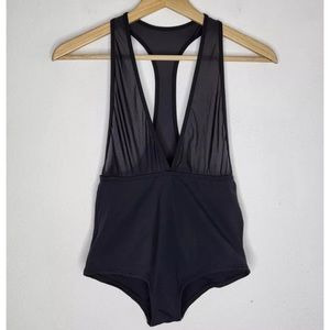L SPACE Sheer Mesh One Piece Swimsuit Deep V-neck Racerback Black